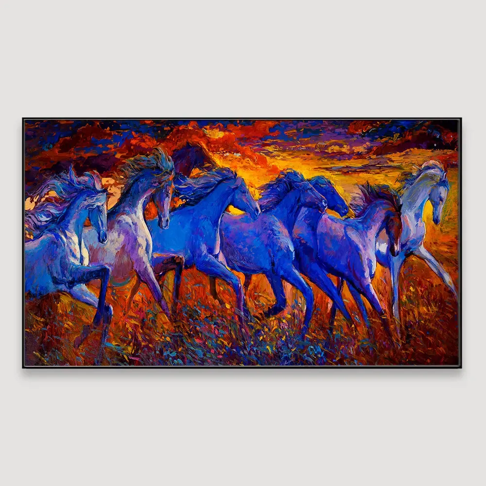 Paranormic Running Horses Abstract At Dusk Wall Painting With Frame
