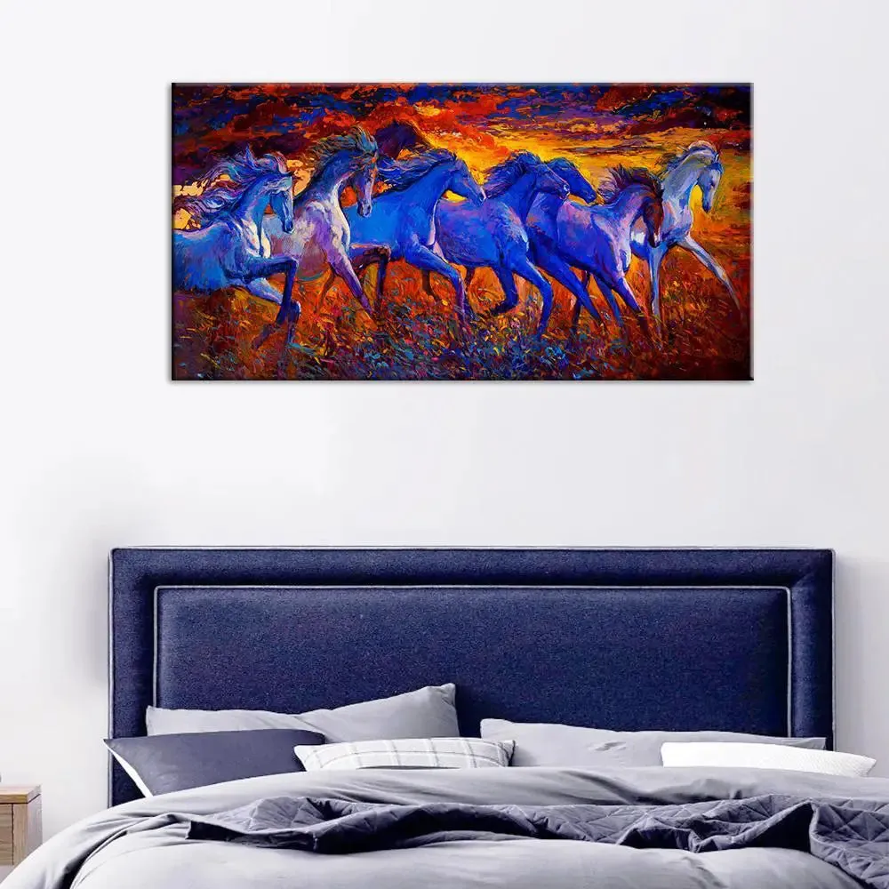 Paranormic Running Horses Abstract At Dusk Wall Painting With Frame