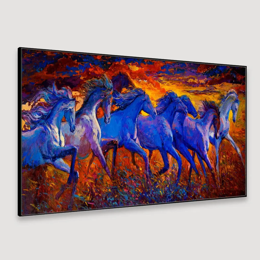 Paranormic Running Horses Abstract At Dusk Wall Painting With Frame