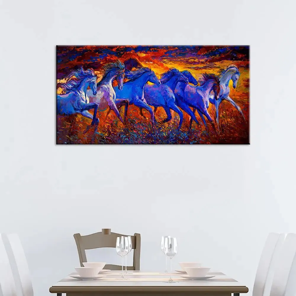 Paranormic Running Horses Abstract At Dusk Wall Painting With Frame