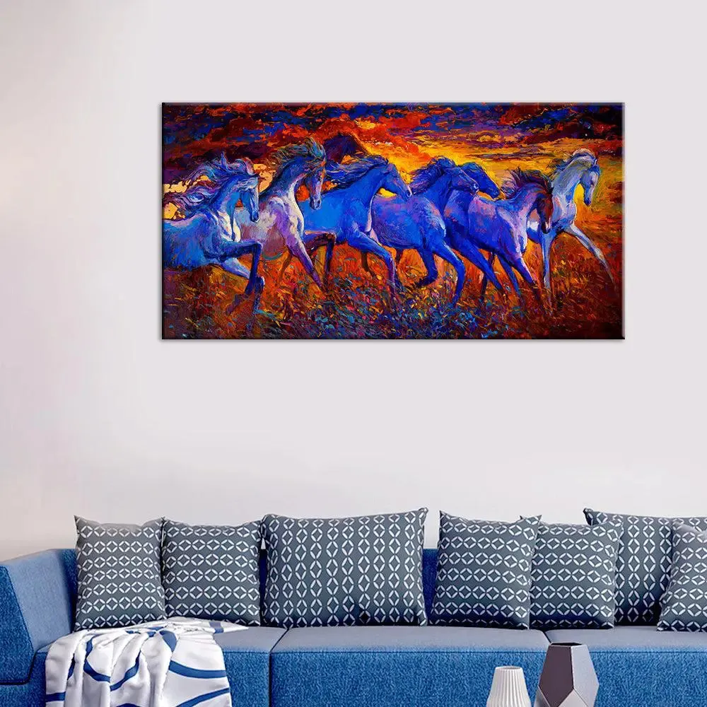 Paranormic Running Horses Abstract At Dusk Wall Painting With Frame