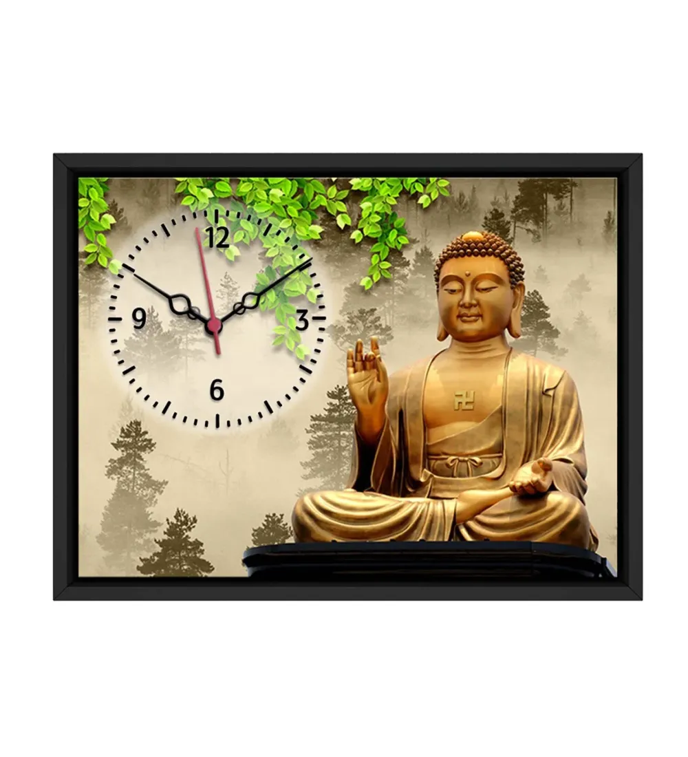 Peaceful Buddha Spiritual Wall Clock With Floating Frame