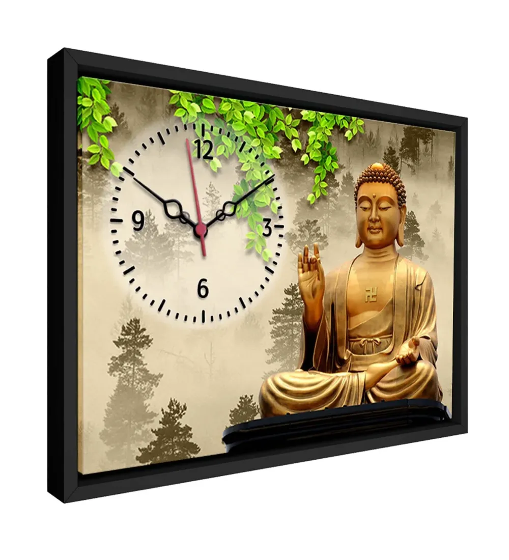 Peaceful Buddha Spiritual Wall Clock With Floating Frame