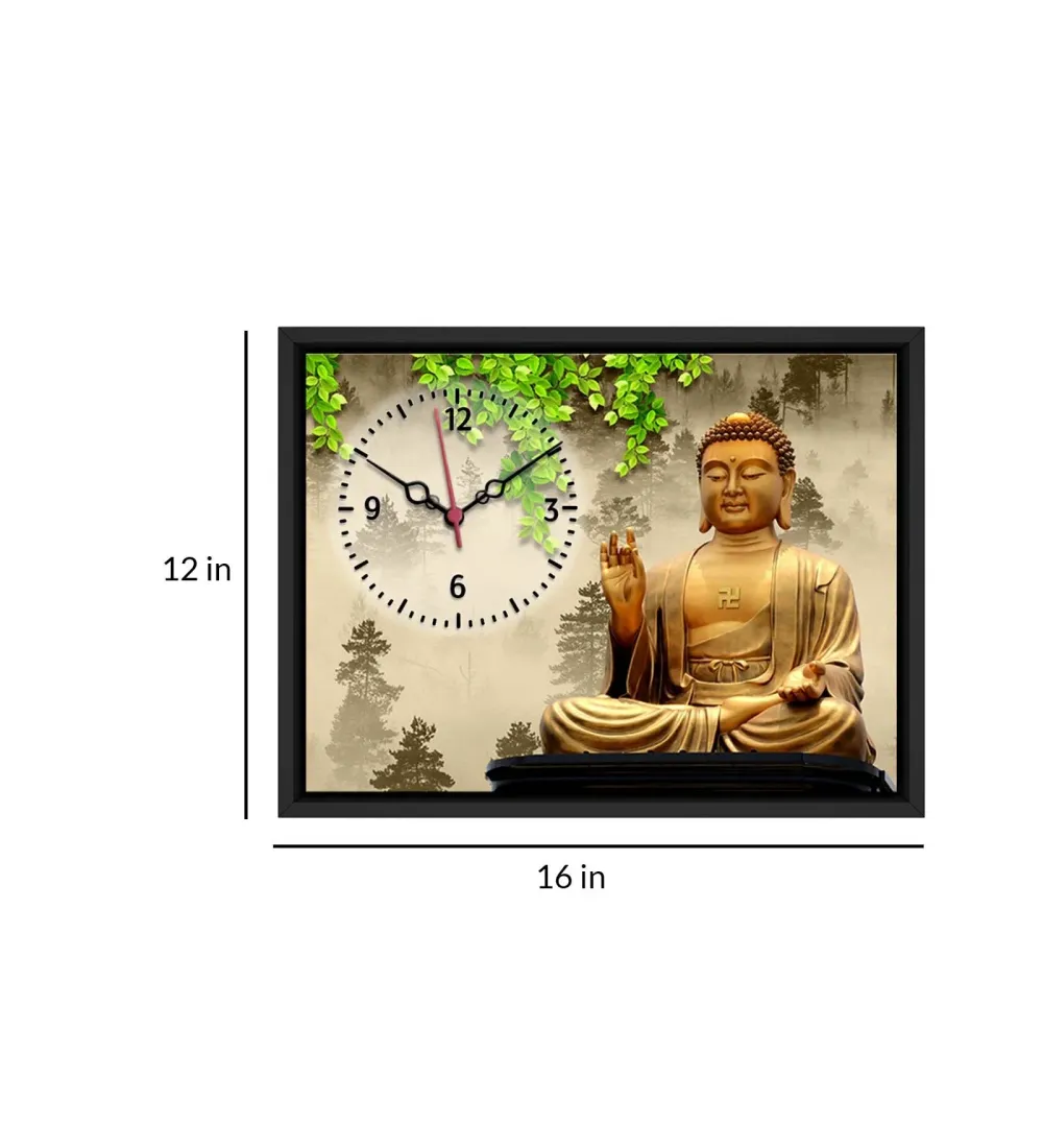 Peaceful Buddha Spiritual Wall Clock With Floating Frame