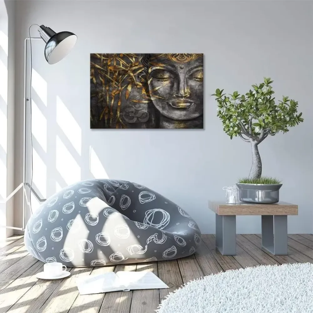 Peaceful Gautam Buddha Canvas Wall Paintings With Frame