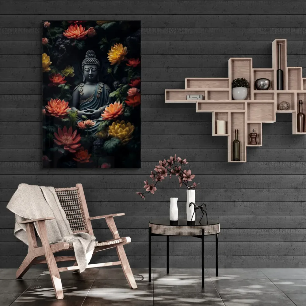 Peaceful Petals Contemplation Buddha Portrait Canvas painting With Frame