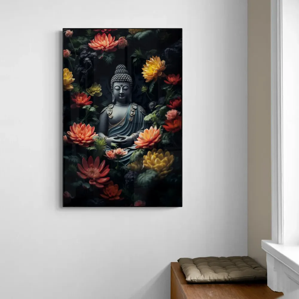 Peaceful Petals Contemplation Buddha Portrait Canvas painting With Frame