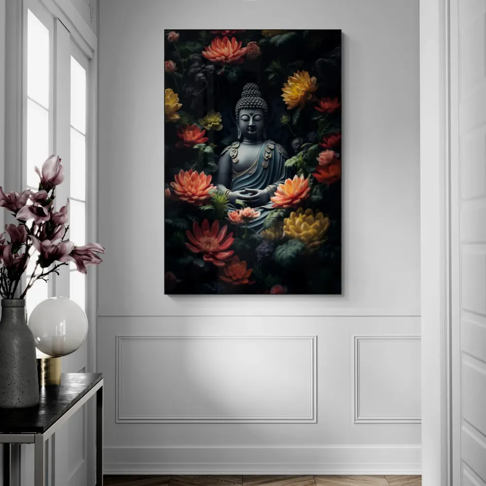 Peaceful Petals Contemplation Buddha Portrait Canvas painting With Frame