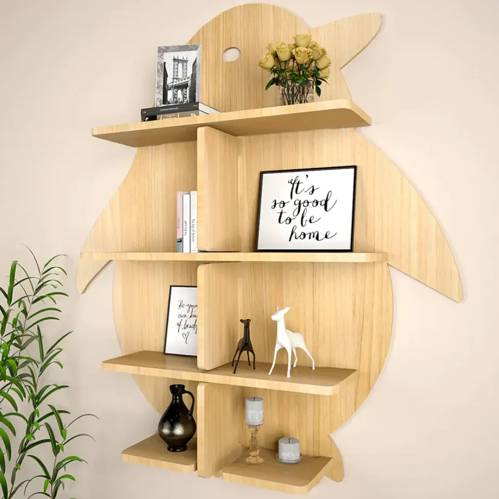 Penguin Backlit Wood Wall Shelf / Book Shelf / Night Light, Light Oak Finish Regular ( 28 inches x 32 inches )