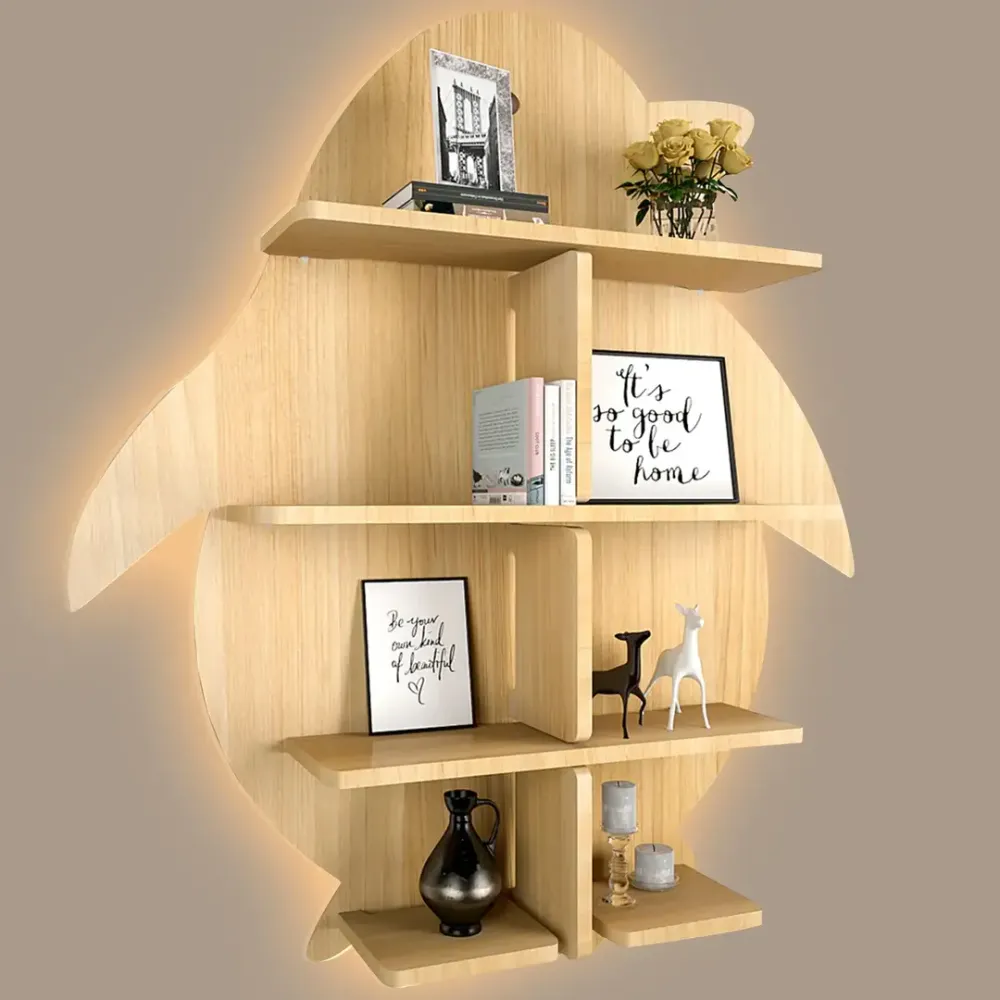Penguin Backlit Wood Wall Shelf / Book Shelf / Night Light, Light Oak Finish Regular ( 28 inches x 32 inches )