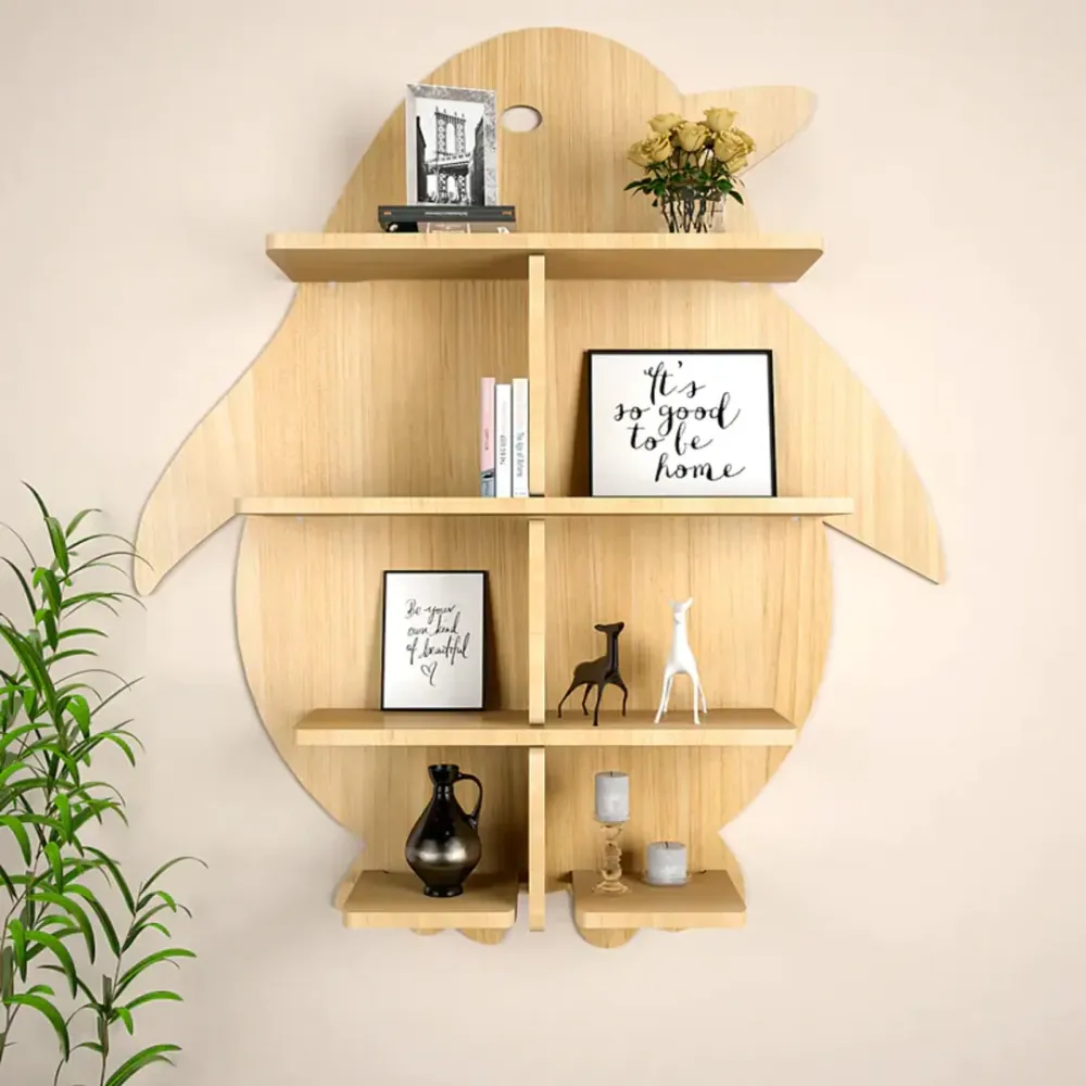Penguin Backlit Wood Wall Shelf / Book Shelf / Night Light, Light Oak Finish Regular ( 28 inches x 32 inches )