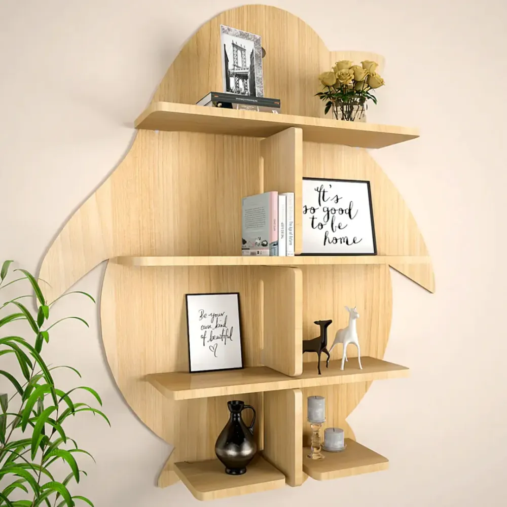 Penguin Backlit Wood Wall Shelf / Book Shelf / Night Light, Light Oak Finish Regular ( 28 inches x 32 inches )