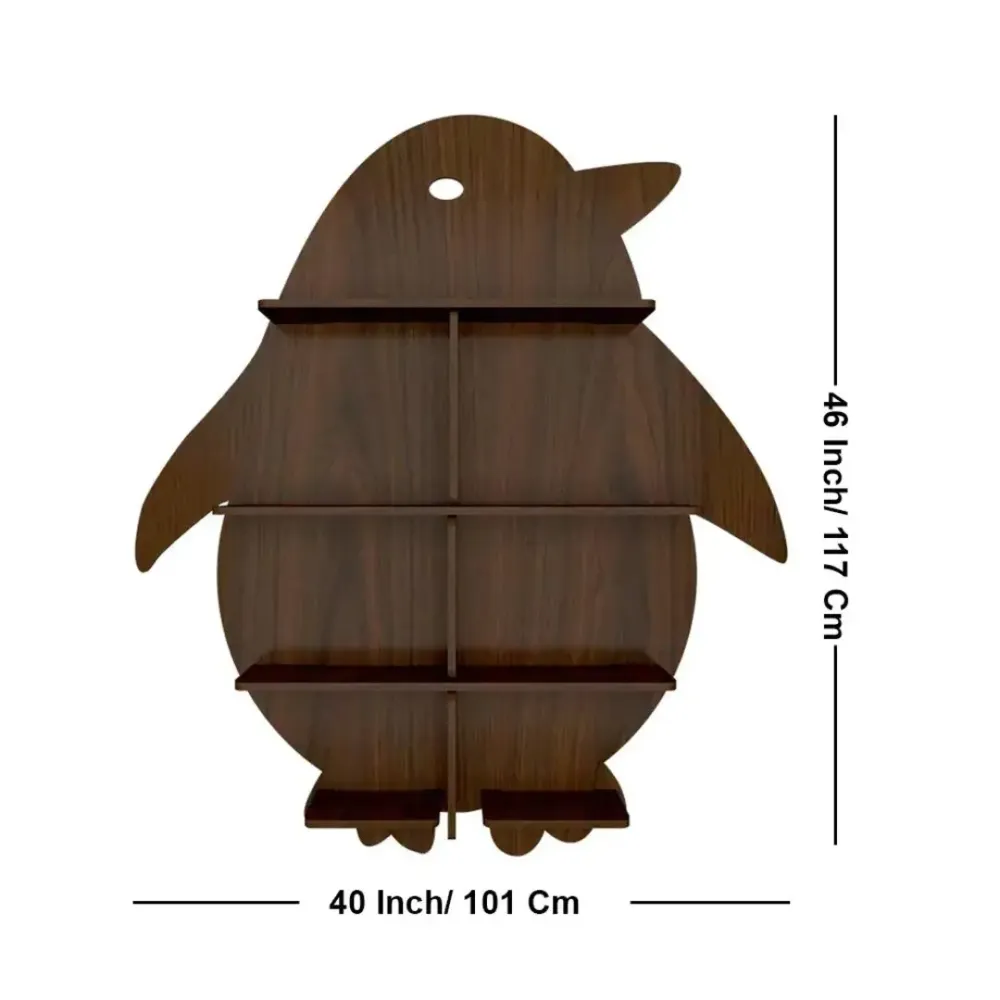 Penguin Backlit Wood Wall Shelf / Book Shelf / Night Light, Walnut Finish Regular ( 28 inches x 32 inches )