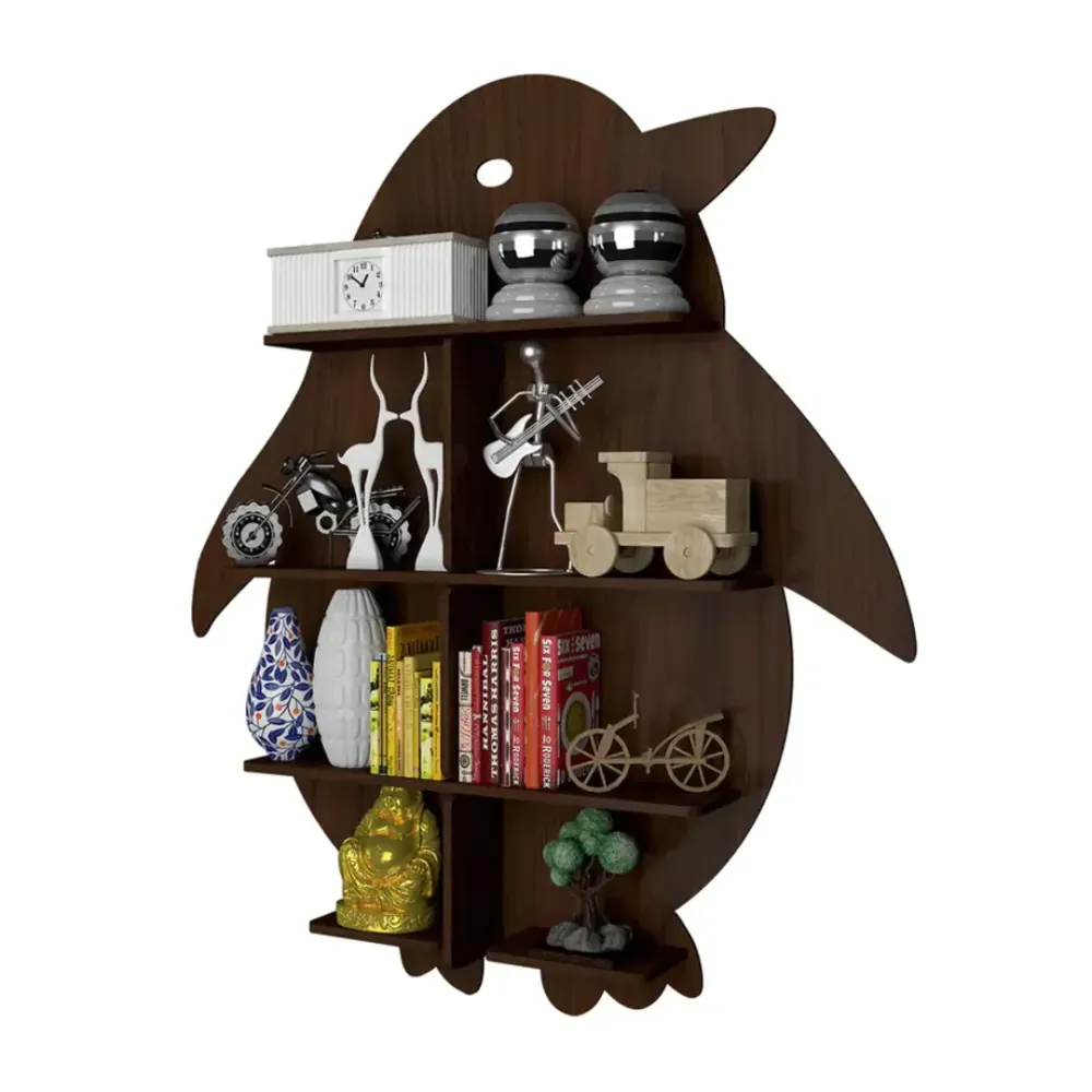 Penguin Backlit Wood Wall Shelf / Book Shelf / Night Light, Walnut Finish Regular ( 28 inches x 32 inches )