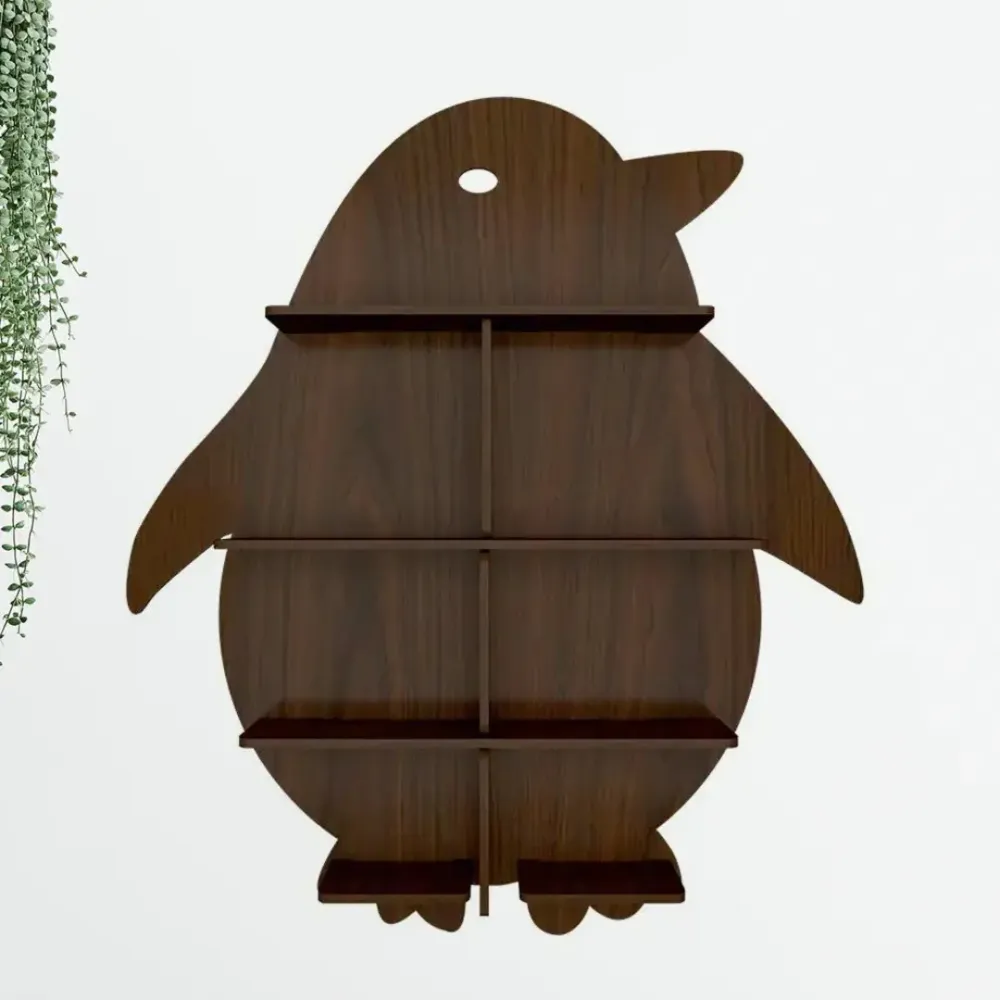 Penguin Backlit Wood Wall Shelf / Book Shelf / Night Light, Walnut Finish Regular ( 28 inches x 32 inches )