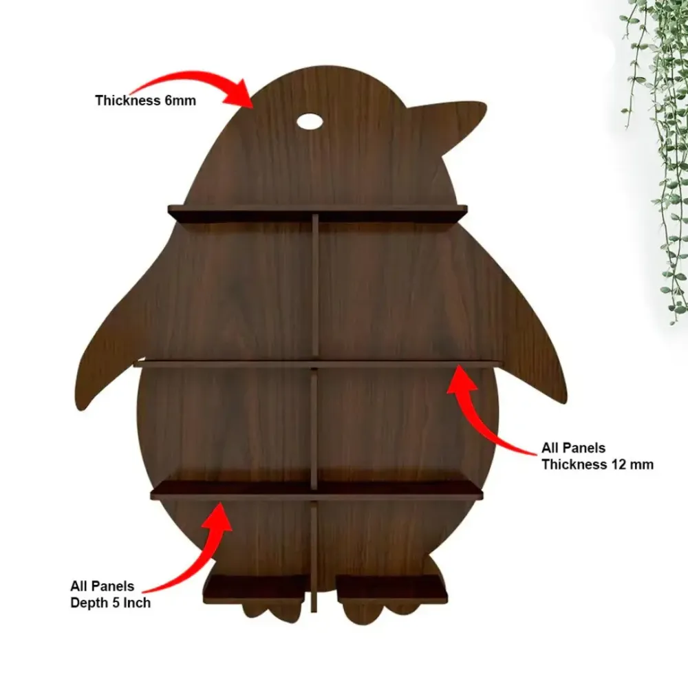 Penguin Backlit Wood Wall Shelf / Book Shelf / Night Light, Walnut Finish Regular ( 28 inches x 32 inches )