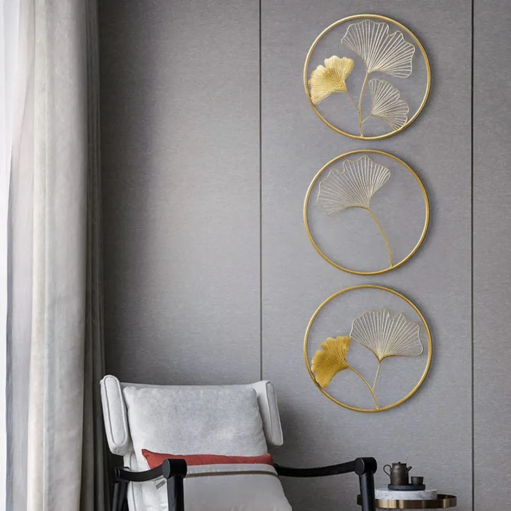 Petals In Golden Circular Frames Metal Wall Art