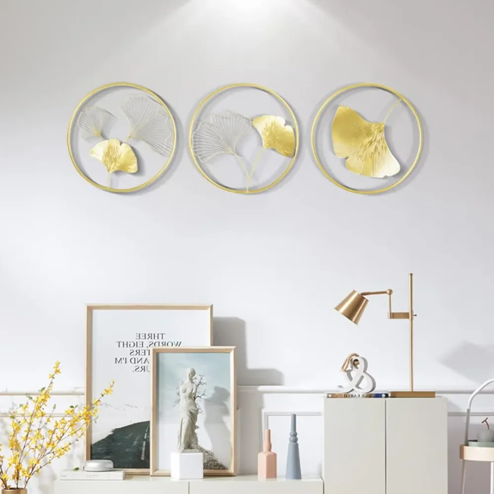 Petals In Golden Circular Frames Metal Wall Art