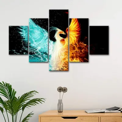 Phoenix  Ice and Fire Effect 5 Pieces Canvas Print Wall Painting