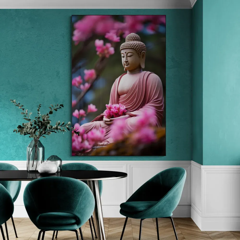 Pink Blossom Meditation Buddha Portrait Canvas painting With Frame