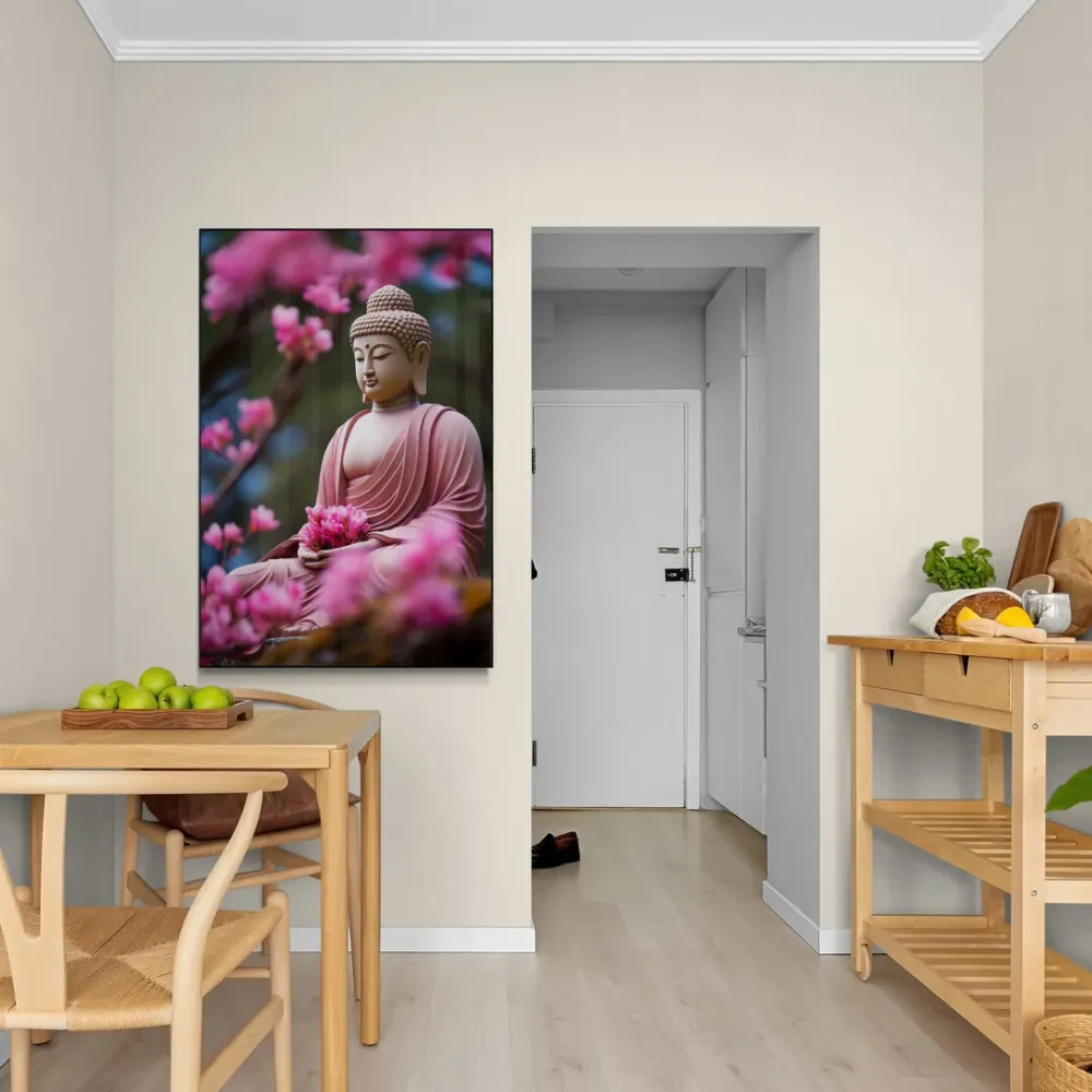 Pink Blossom Meditation Buddha Portrait Canvas painting With Frame