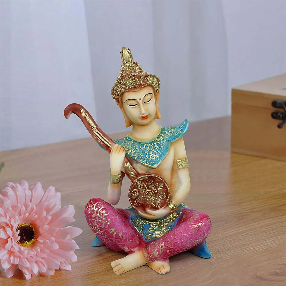 Pink & Blue Decorative Musician Divine Budhha Showpiece