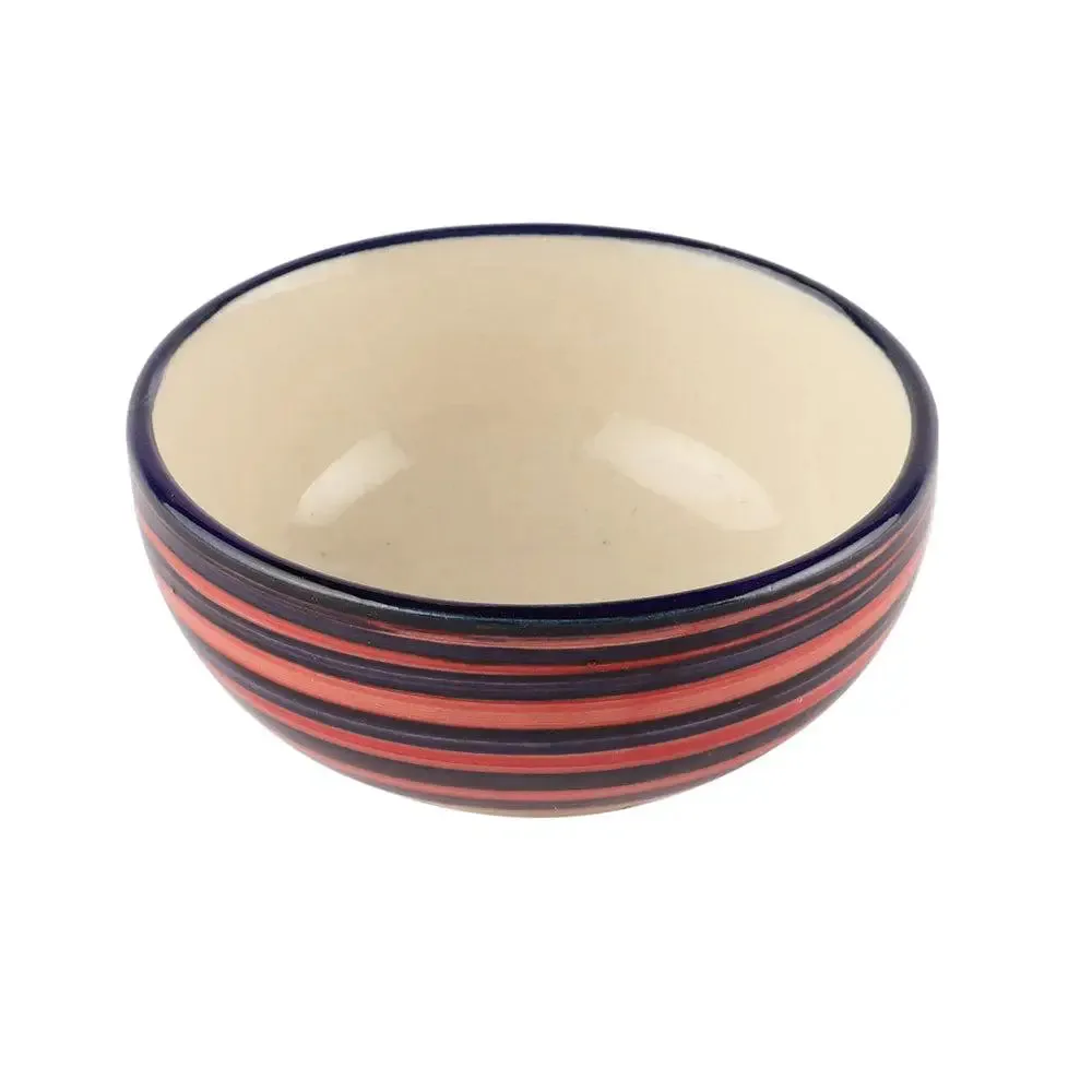 Pink & Blue Striped Hand Painted Ceramic Bowl Set Of 6