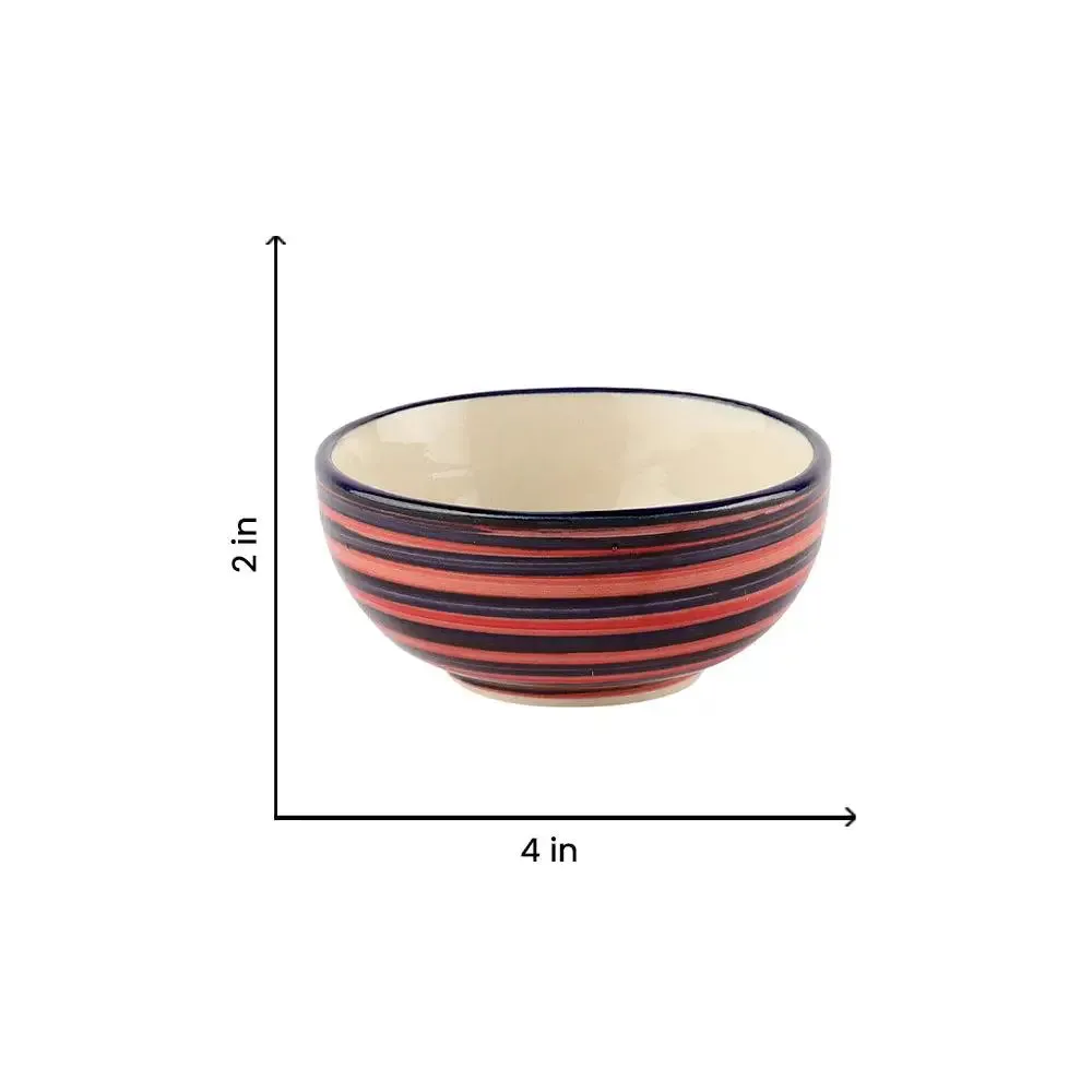 Pink & Blue Striped Hand Painted Ceramic Bowl Set Of 6
