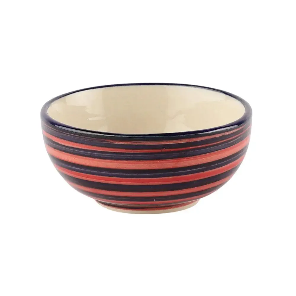 Pink & Blue Striped Hand Painted Ceramic Bowl Set Of 6