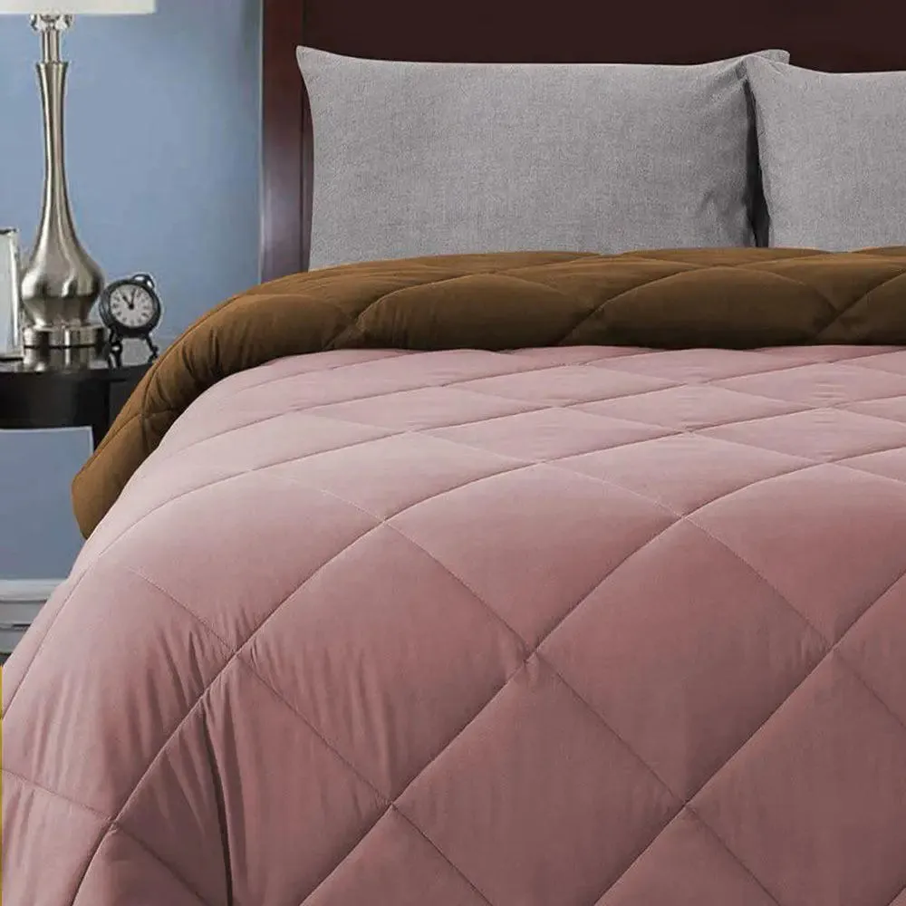 Pink & Brown Quilted Single Bed Comforter