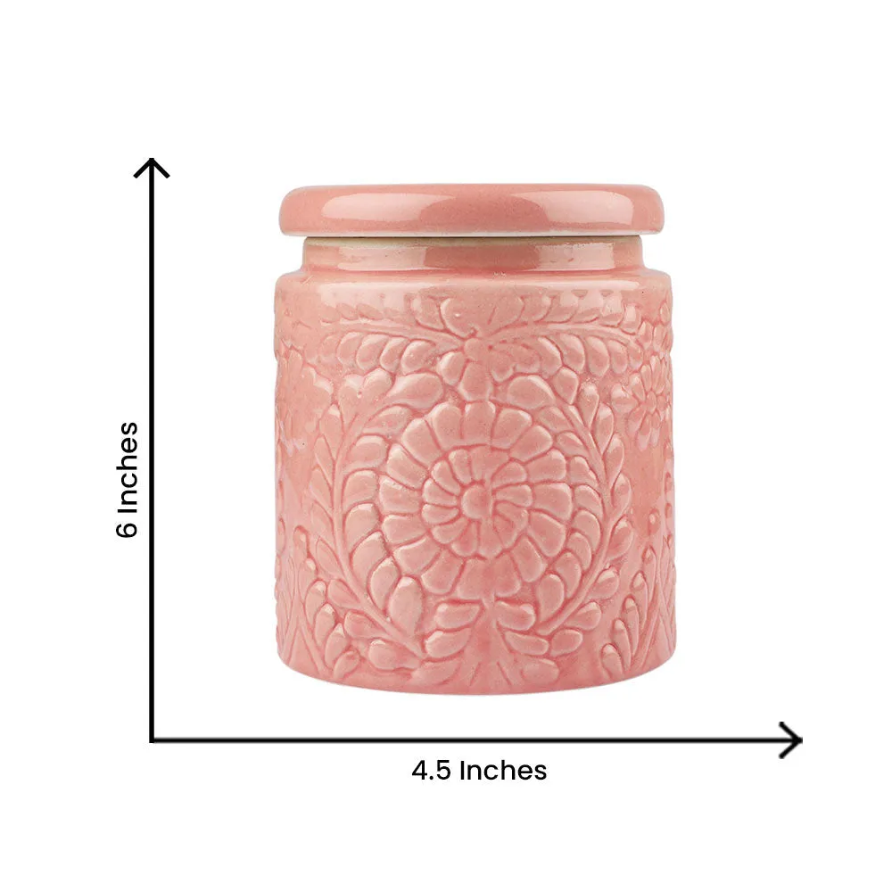 Pink Ceramic Handcrafted Multi Utility Storage Jar Set Of 2