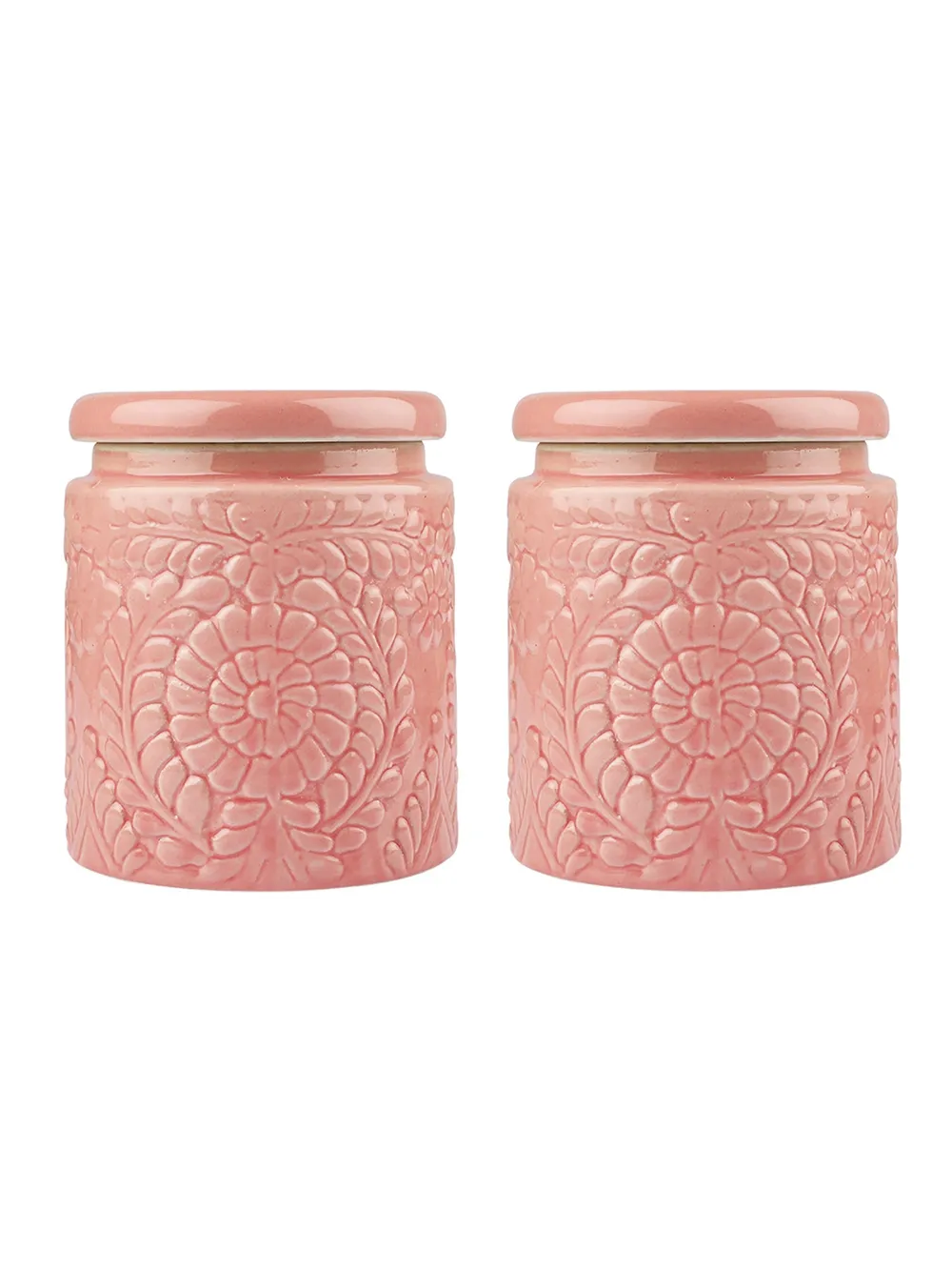 Pink Ceramic Handcrafted Multi Utility Storage Jar Set Of 2