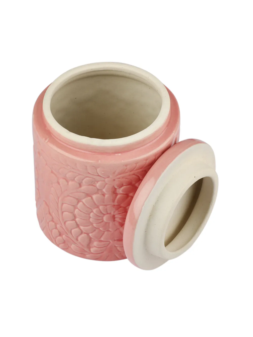 Pink Ceramic Handcrafted Multi Utility Storage Jar Set Of 2