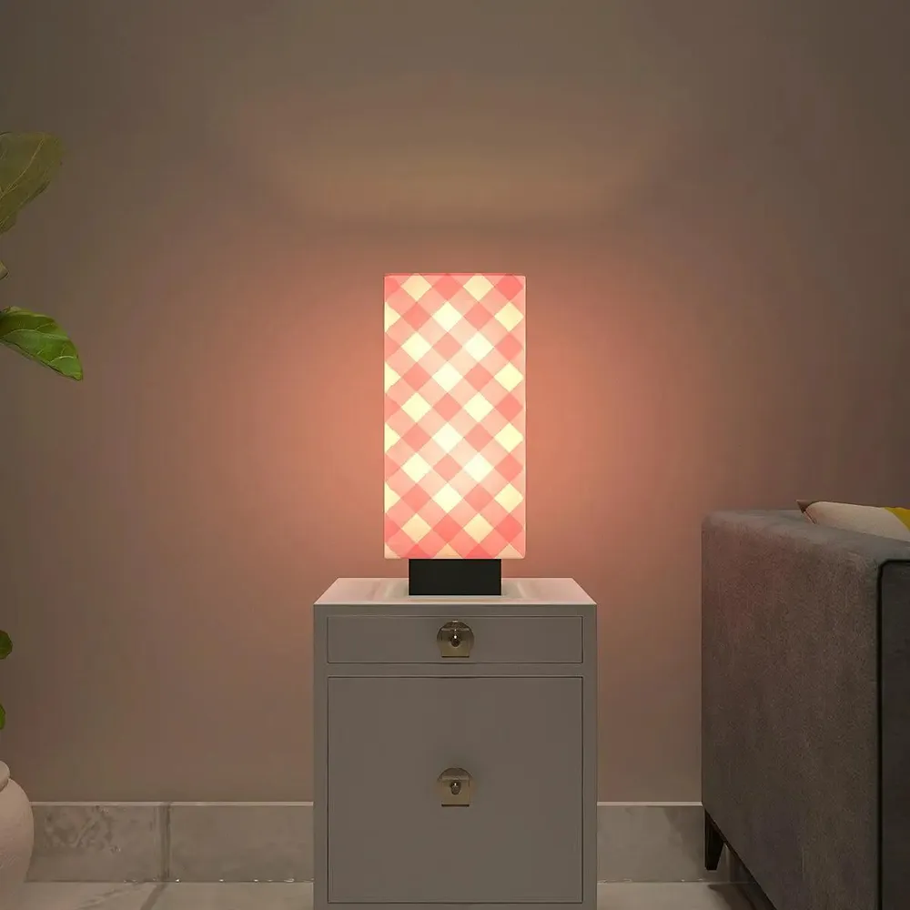 Pink Checks Warm Rectangle Table Lamp