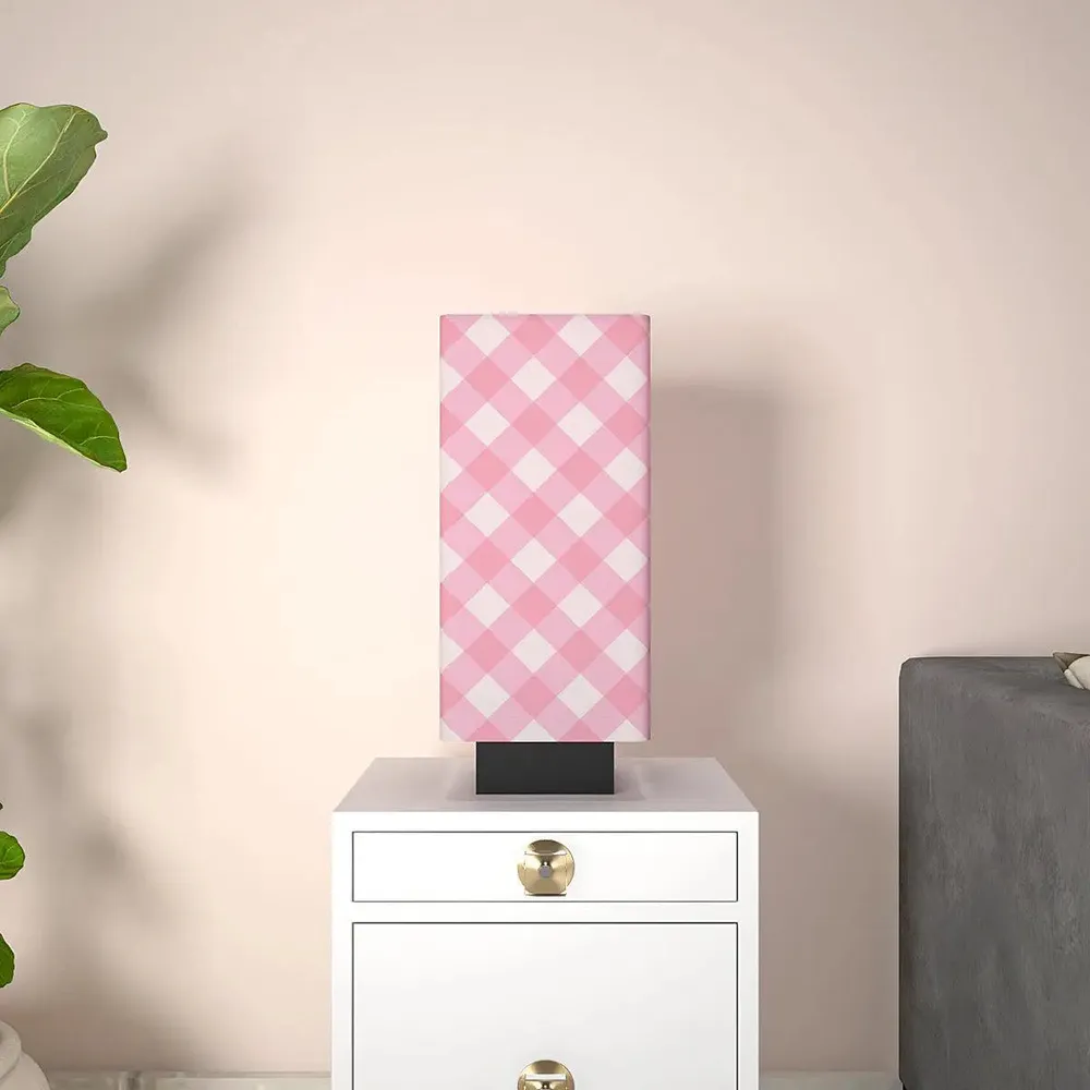 Pink Checks Warm Rectangle Table Lamp