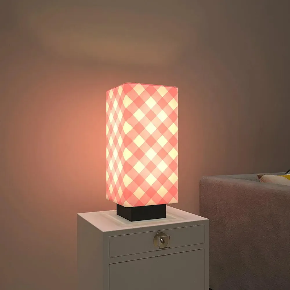 Pink Checks Warm Rectangle Table Lamp
