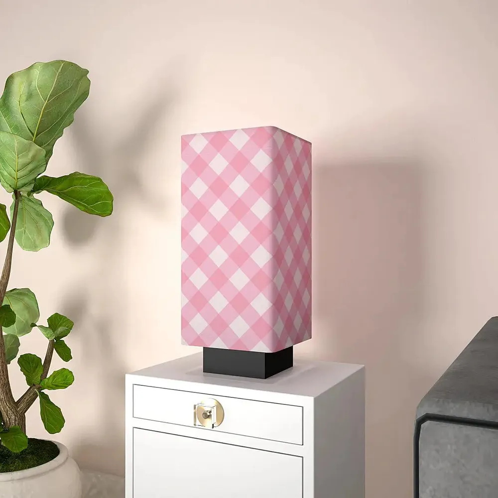 Pink Checks Warm Rectangle Table Lamp