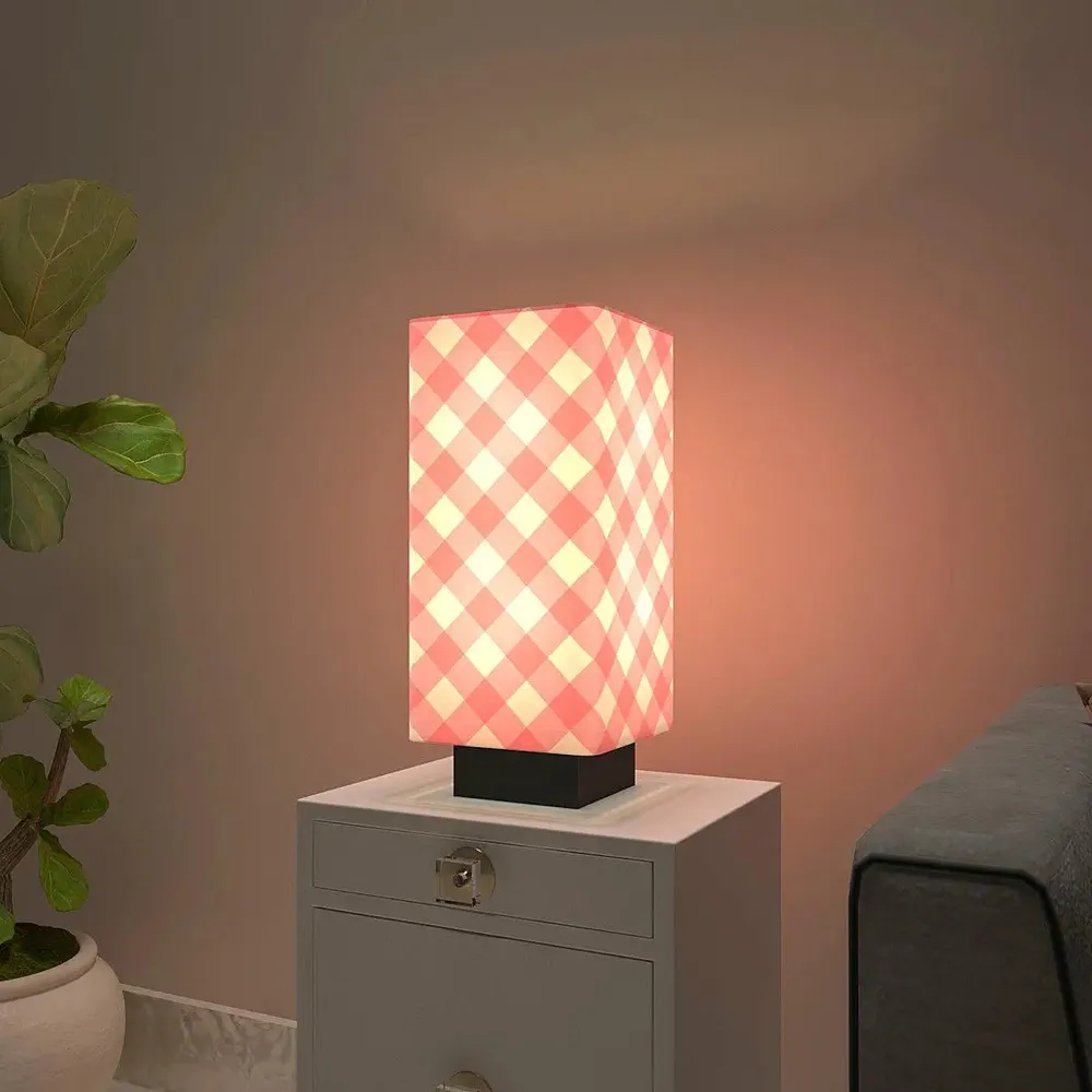 Pink Checks Warm Rectangle Table Lamp