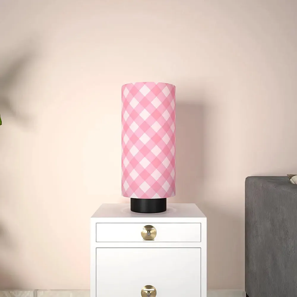Pink Checks Warm Round Table Lamp