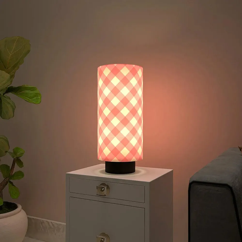 Pink Checks Warm Round Table Lamp