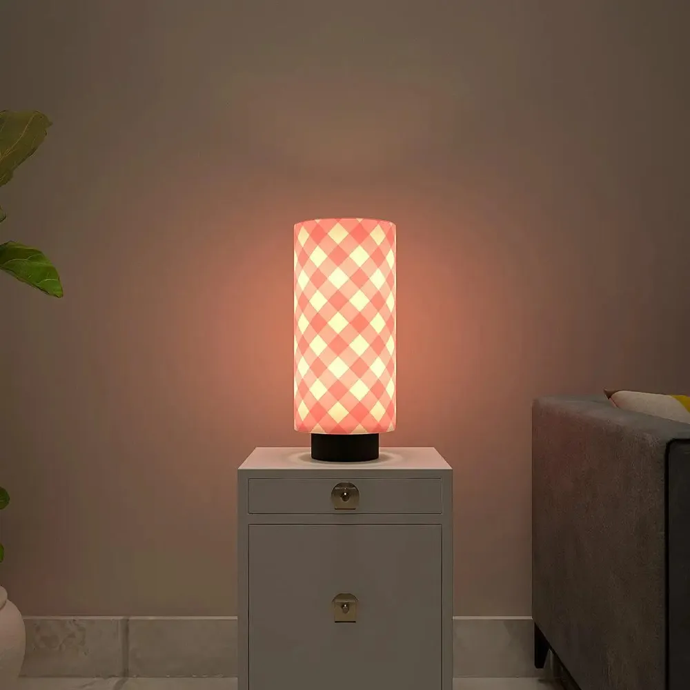 Pink Checks Warm Round Table Lamp