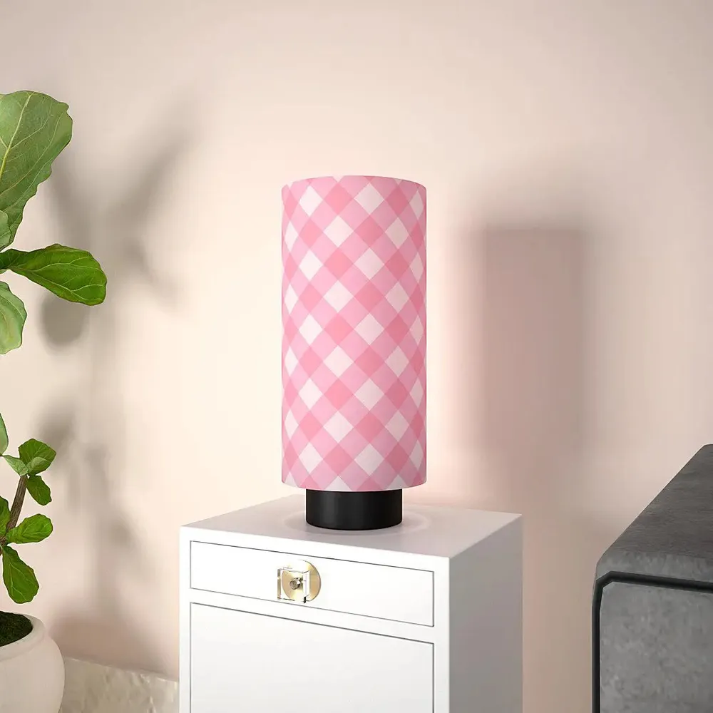 Pink Checks Warm Round Table Lamp