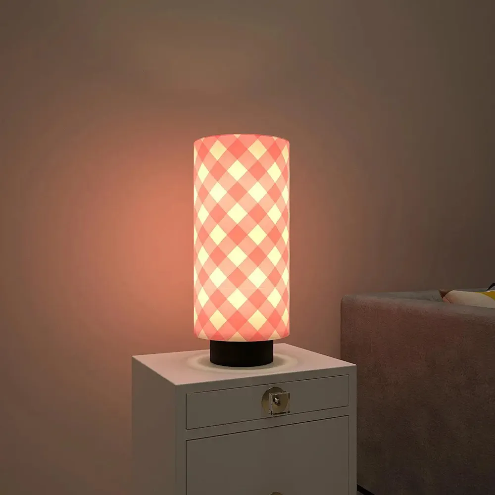 Pink Checks Warm Round Table Lamp