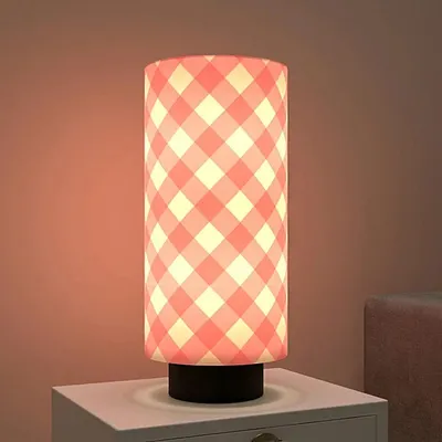 Pink Checks Warm Round Table Lamp