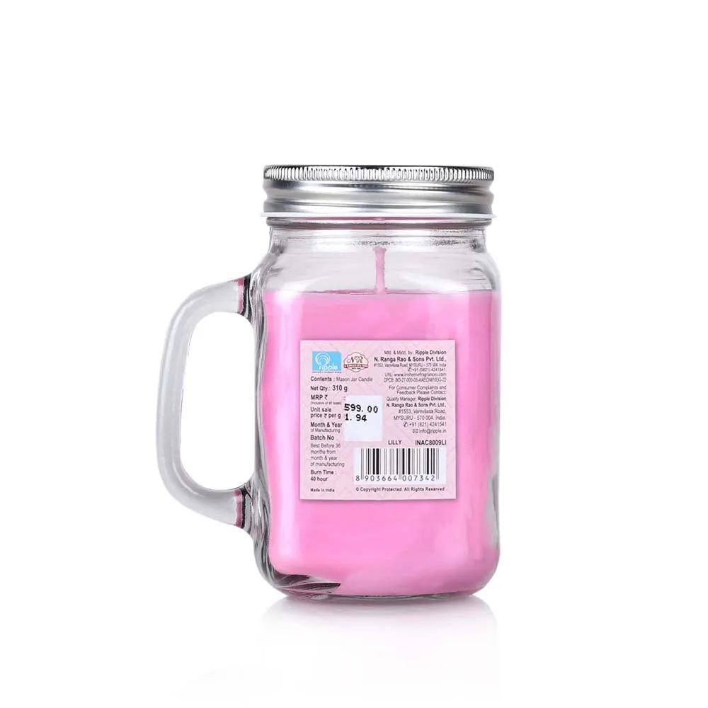 Pink Coloured Premium Lily Scented Mason Jar Candle- Small