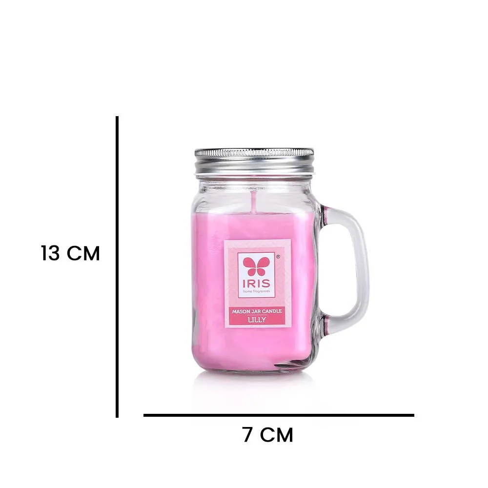 Pink Coloured Premium Lily Scented Mason Jar Candle- Small