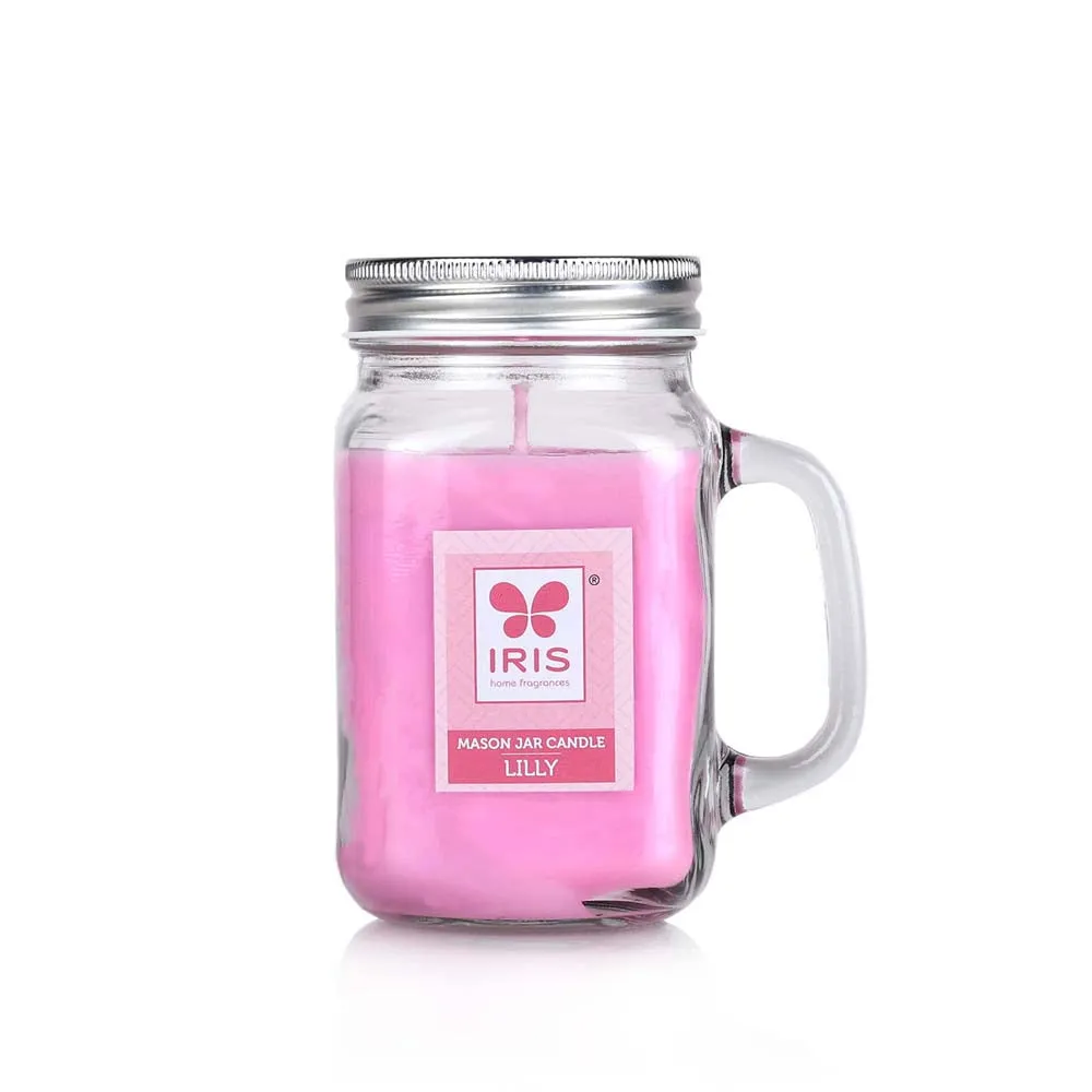 Pink Coloured Premium Lily Scented Mason Jar Candle- Small