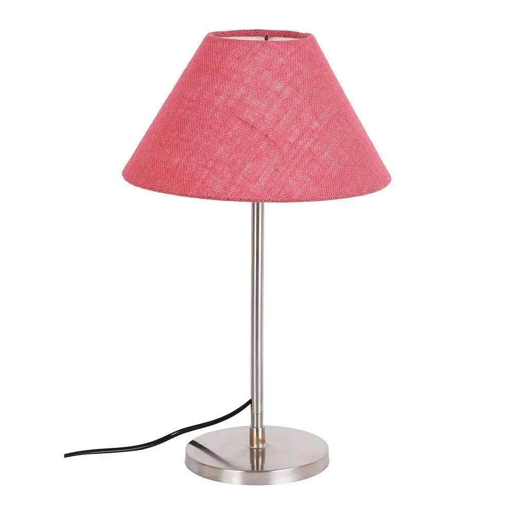 Pink Conical Jute Shade Table Lamp with Steel Base