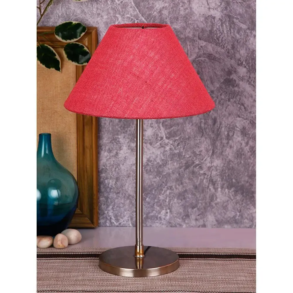 Pink Conical Jute Shade Table Lamp with Steel Base