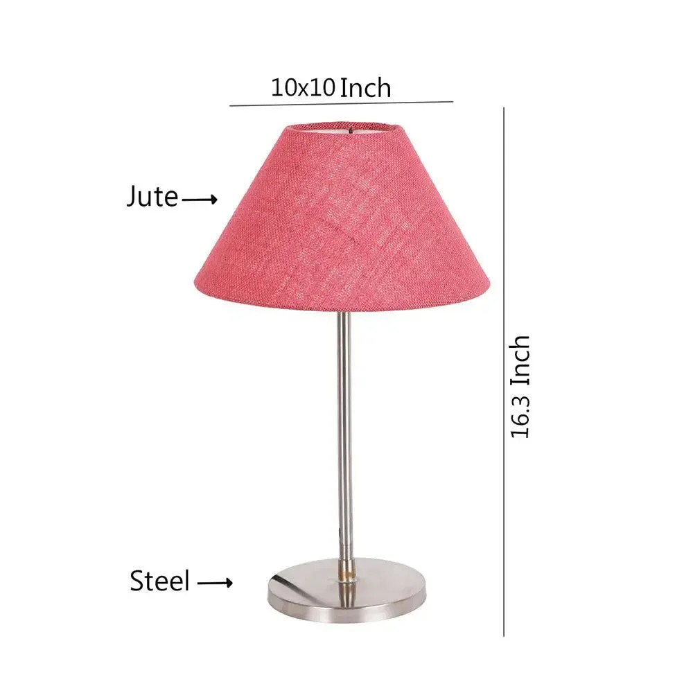Pink Conical Jute Shade Table Lamp with Steel Base